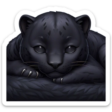 Meme-Worthy cute Sleeping black Panther Portrait Emoji, Head resting peacefully with a contented smile, showcasing a luxuriously sleek form and eyes gently closed in serene slumber, Simplified yet comically adorable features, highly detailed, glowing with a soft, drowsy dark light, high shine, relaxed and utterly lovable, stylized with an air of playful laziness, bright and heartwarming, soft glowing outline, capturing the essence of a sleeping black Panther that feels destined to become the next viral icon of adorable rest! sticker
