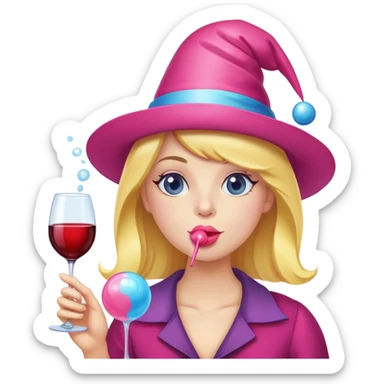 Wine glass blowing bubblegum sticker