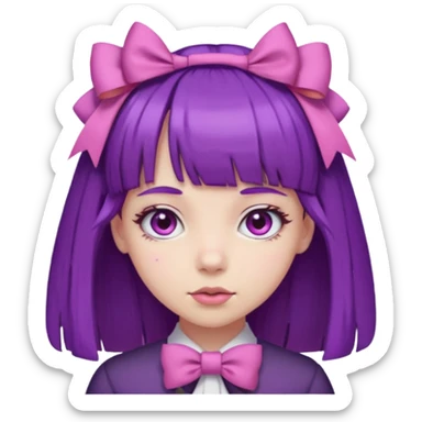 girl with bangs and purple hair and pink hairbow on the side of head sticker