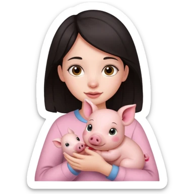 Ragazza bella mora con piccolo maialino  sticker