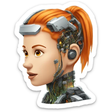 Head Female cyborg orange hair and circuits sticker