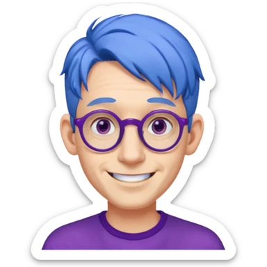 blue haired man mid length with big ears and purple earrings and spectaclesi happy sticker