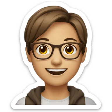 happy squared glasses short brown hair girl  sticker