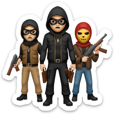 Hoodlums with robber masks and guns sticker