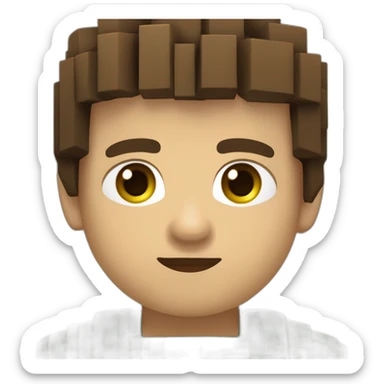 niño con pelo castaño, corto y de punta, vestido al estilo mincraft. con ojos verdes y enfadado sticker