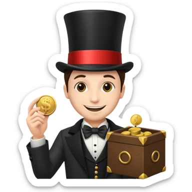 Magician with top hat,Street Performers,background street setup, with coins box. sticker