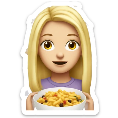 a blonde white girl eating a lot of food sticker