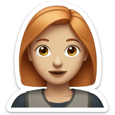 red haired girl with bob and light skin and blue eyes  holding coffee sticker