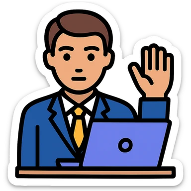 Add a laptop to the meeting office worker, keep the original style and transparent background. sticker