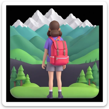 portrait of girl back packing mountains in background, close up pose sticker