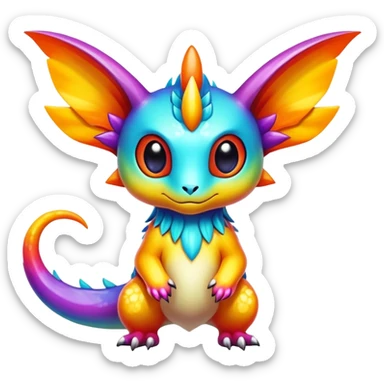 Exotic shiny rare multi-colored epic cute Fakémon-creature, full body, with random markings sticker