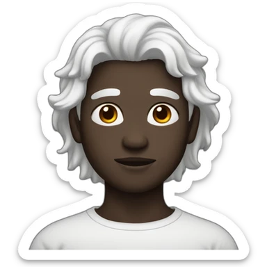 only obove neck structure of human with dark skin and round face with small eyes and long white hair sticker