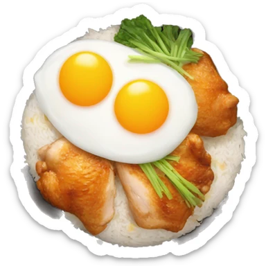 chicken thigh rice bowl with two eggs sticker