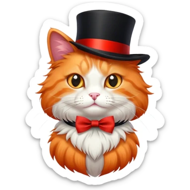 fluffy elegant orange cat with top hat black with red ribbon  sticker
