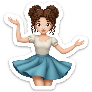 girl with big curly hair in a bun dancer brunette, white, freckles and brown eyes sticker