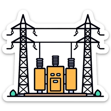 electrical substation with power lines and transformers sticker