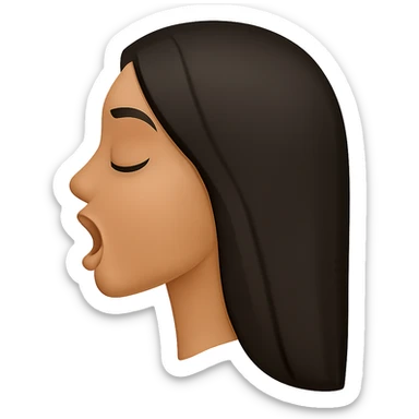 Create a side view (profile) of this woman's head in the normal iPhone emoji style, with closed eyes and an open mouth, smooth shading, no outlines, and long dark hair. This is variant 1. The style should closely resemble the iPhone emoji style with smooth shading and no outlines. sticker