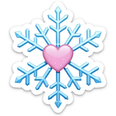 snowflake pink heart color white baby blue and pink glitter glow basic realist sticker
