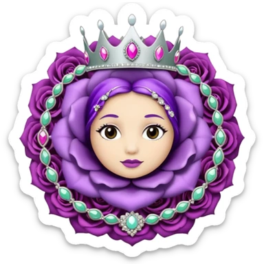 Purple rose flower, silver circle plaque, silver tiara sticker