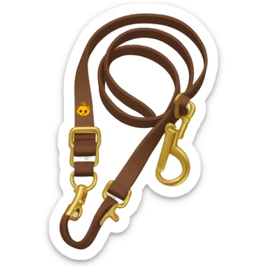 Brown dog leash with golden carabiner and loop sticker