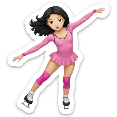 una patinadora con pelo negro largo y ondulado en las puntas con un mallot de color patinando  sticker