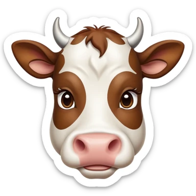 cinematic-noble-brown-and-white-cow calf-portrait-emoji,-poised-and-regal,-with-a-large,-sturdy-build-and-a-beautifully-patterned-hide-of-rich-brown-accented-by-crisp-white-patches,-deep-set-soulful-brown-eyes,-simplified-yet-sharp-and-sophisticated sticker