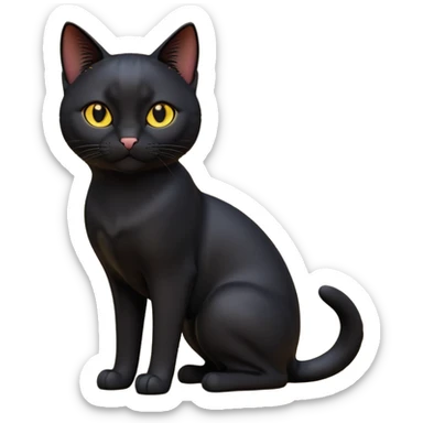 A 3D cartoon jet-black Bombay cat with glossy fur, bright golden eyes, dramatic contrast lighting, Memoji-style cinematic look. full body. sticker