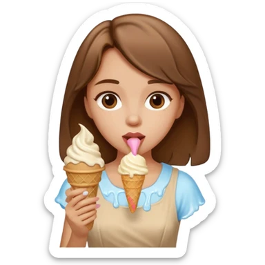 Un fille  brune au vêtement  beige qui mange une glace sticker