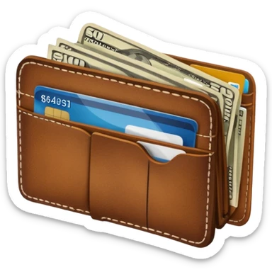 portefeuille marron avec pleins de billet et carte bancaire sticker