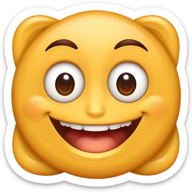 Crie um emoji com base neste rosto de referência. Mantenha os olhos, nariz e boca semelhantes, mas simplifique-os em um estilo de desenho animado. Certifique-se de que a expressão seja divertida com um grande sorriso e exagere os olhos para dar uma sensação divertida de emoji sticker