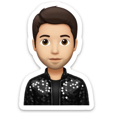 Rob Bourdon from Linkin Park with dark brown hair, light skin, black sequin outfit sticker