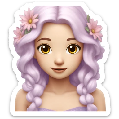Beautiful, flower fairy, white long, light pink hair, big wings, fair skin, light violet eyes  sticker