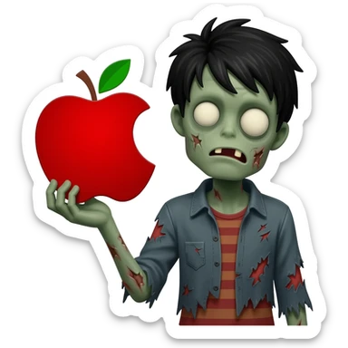 apple emoji type with black hair zombie sticker