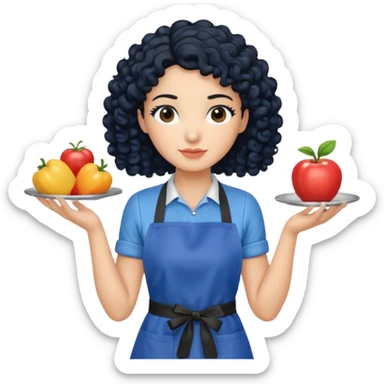 woman with curly black hair in blue apron sticker