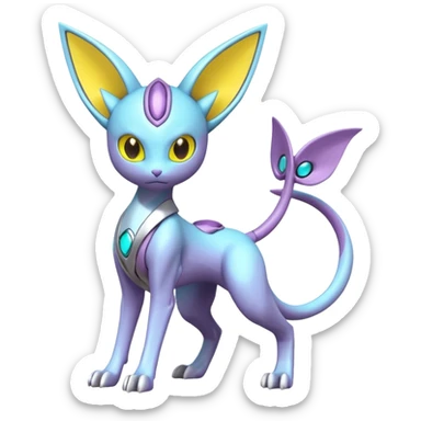 Mechanical Miraidon-Espeon-Mewtwo-Fakémon-hybrid-creature (full body)  with yellow eyes and cyan markings sticker