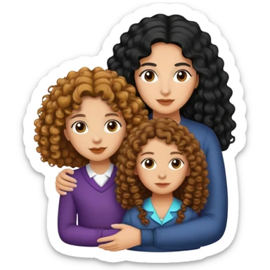 Aunt black long hair light medium skin, and niece tan curly hair sticker