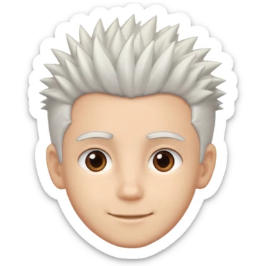 A light-skinned boy with soft, spiky white hair,, brown eyes, and a gentle smile. sticker