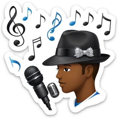 Icon for R&B Music: collage of famous R&B artists, represented by silhouettes or symbols like a fedora, microphone, sparkly glove, and music notes. The image should convey the energy and soul of R&B music. Transparent background. sticker