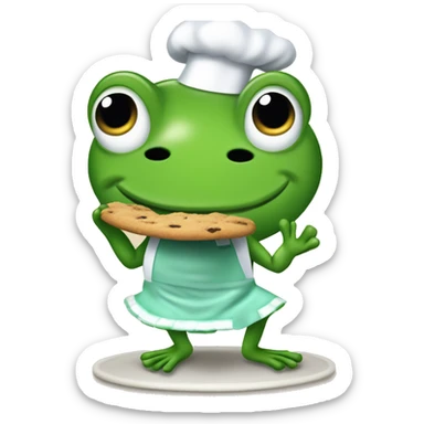 Frog baking cookies wearing a 1950s apron and fuzzy heels bent over sticker