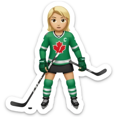 Girl hockey player full body with green jersey sticker