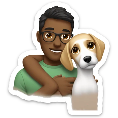 Blonde girl and her white boyfriend with brown hair and glasses cuddling a jack Russell  sticker