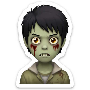 Boy, zombie, black hair, medium long, emo, shaggy, dark, spooky, creepy expression emoji sticker