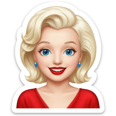 Marilyn Monroe with blue eyes, platinum blonde hair, red outfit sticker