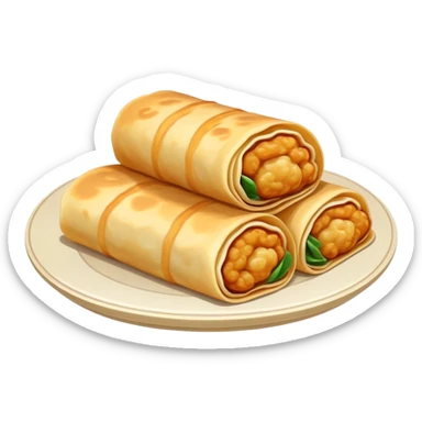 Shandong Jianbing guozi rolled pancake with crispy fritter inside, simplified emoji style with bold outlines and bright colors, cartoon style Chinese crepe sticker