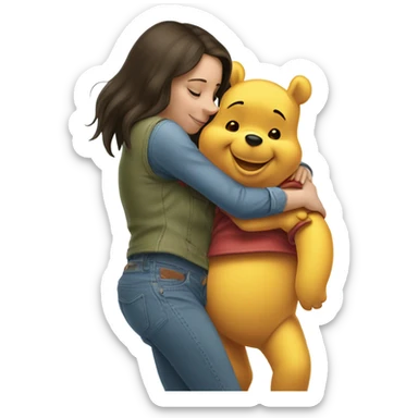 Winne the Pooh hugging pretty brunette girl wearing jeans sticker