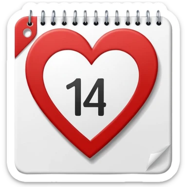 red and white calendar with the number "14" in a heart sticker