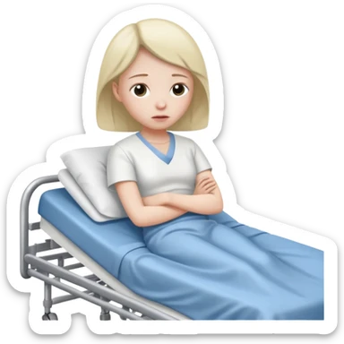 sad patient in hospital bed sticker