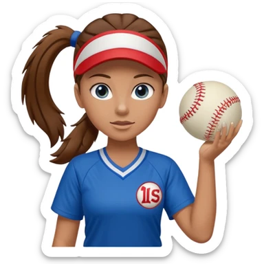 Girl Brown hair pony tail with blue eyes softball pitcher  sticker