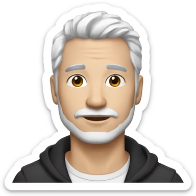a white 40 year old male with white hair, white stubble beard, and black unibrow sticker