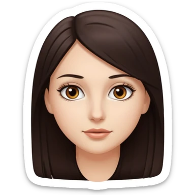 Emoji de chica blanca con cabello castaño oscuro lacio y ojos cafés con pestañas bonitas sticker